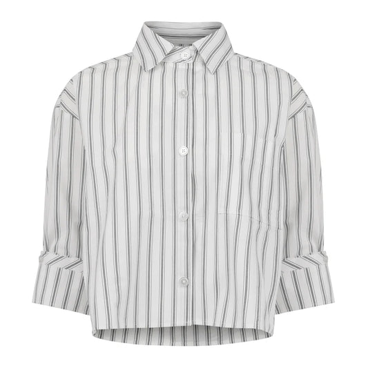 GRAYSON CROPPED BOYFRIEND Shirt in Winter White/Stone by Born a Kennedy