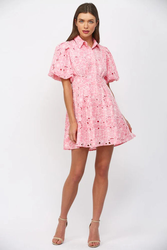 Floral Lace Cutout Mini Dress in Pink by Fate