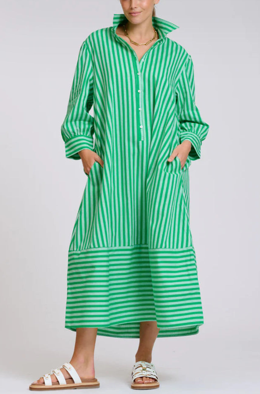 Martha Shirtdress in Double Green Stripe by Shirty