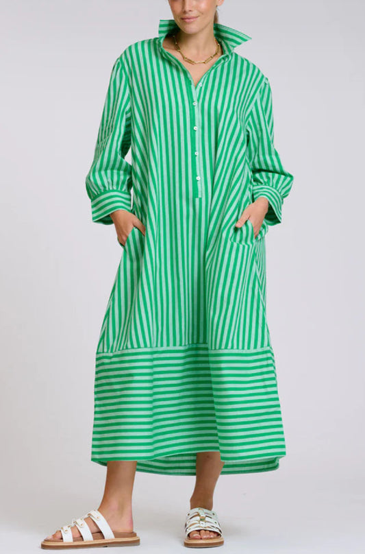 Martha Shirtdress in Double Green Stripe by Shirty