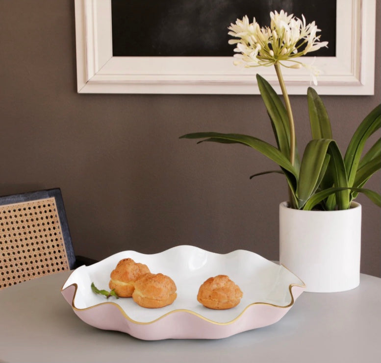 Encanto Carola Large Round Platter in Camellia and White by Beatriz Ball