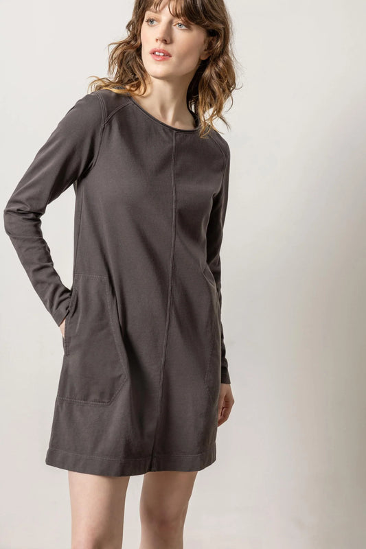 Front Seam Crewneck Dress in Iron by Lilla P