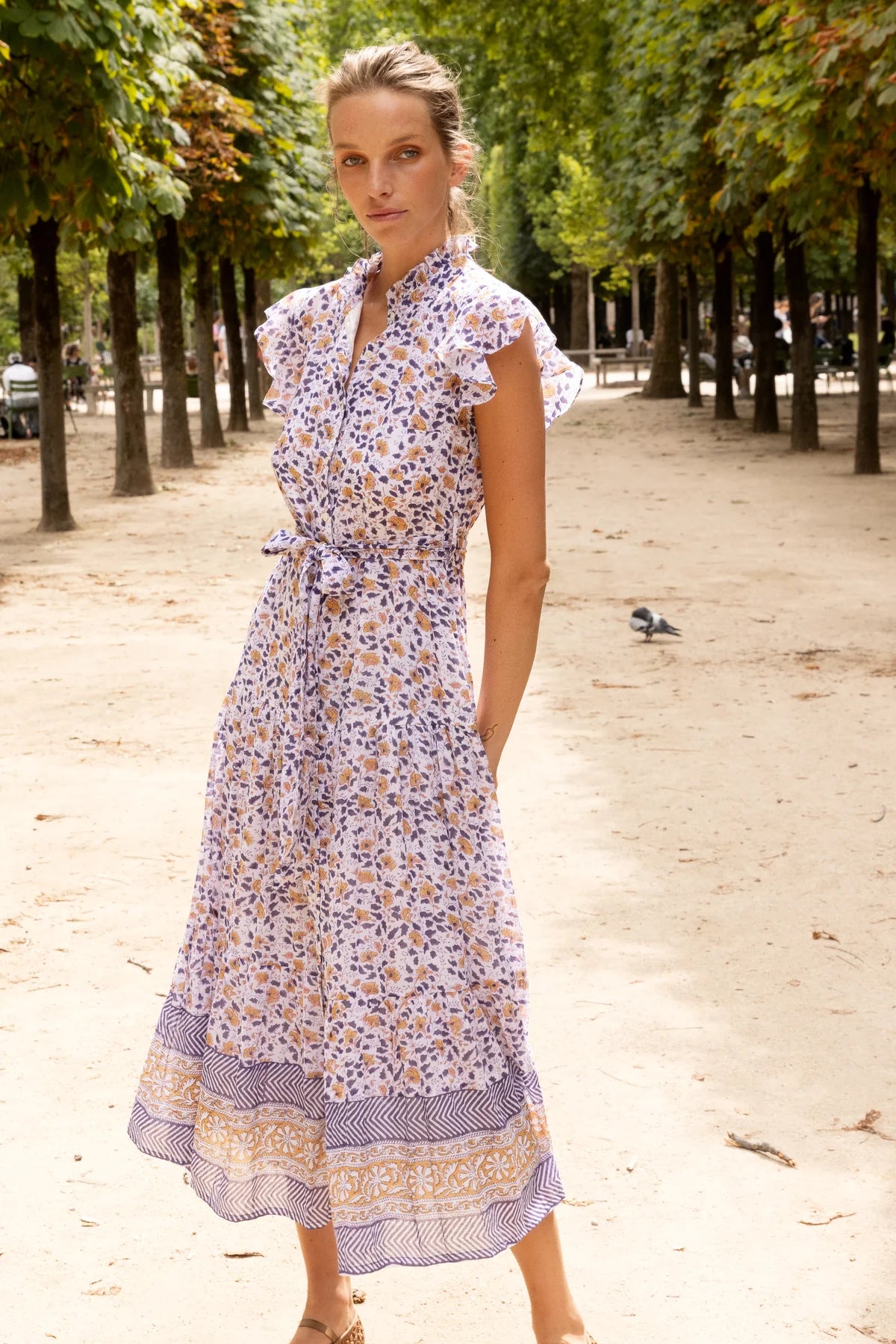 Ruffle Collar Button Maxi Cotswold Navy