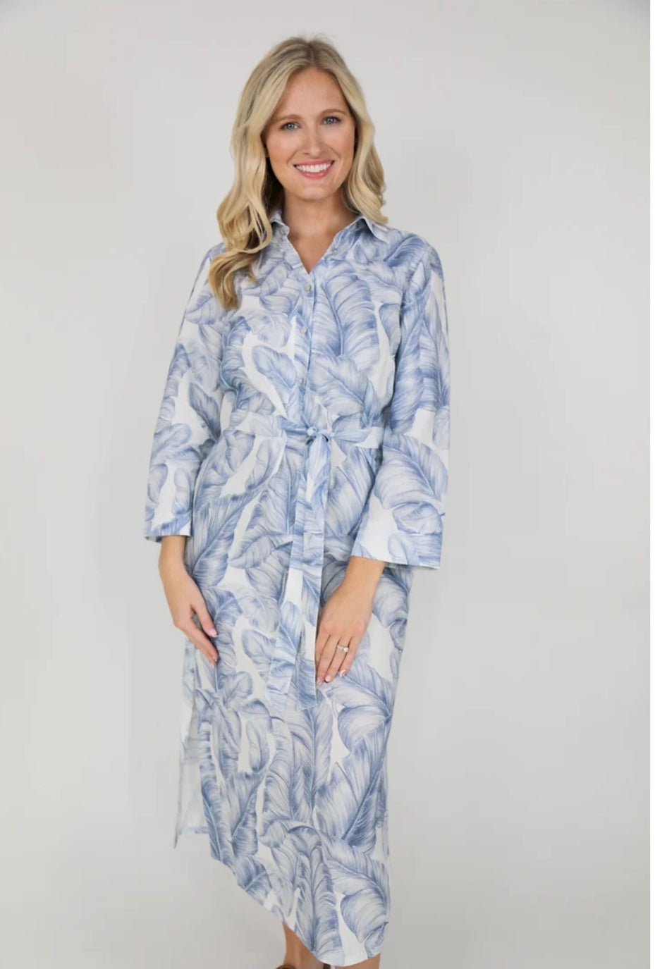 Maxi Shirt Dress in Banana Leaf Blue by ILinen