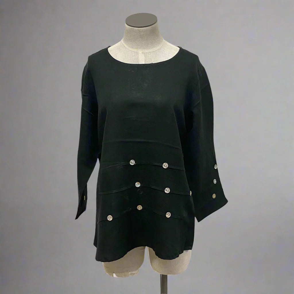 Pull Over Tunic with Button Detail in Black by Toofan, Inc. L113