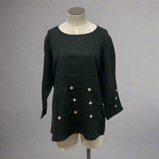 Pull Over Tunic with Button Detail in Black by Toofan, Inc. L113