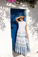 oliphant smocked maxi dress Oliphant Capri Blue Sleeveless Smocked Maxi Dress Capri Blue / XS