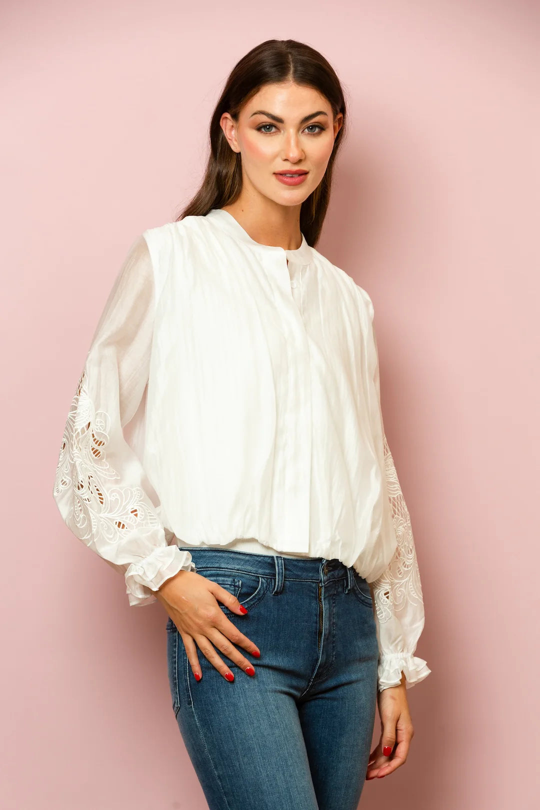 Dana Silk Cotton Button Down Blouse In White by Jessie Liu