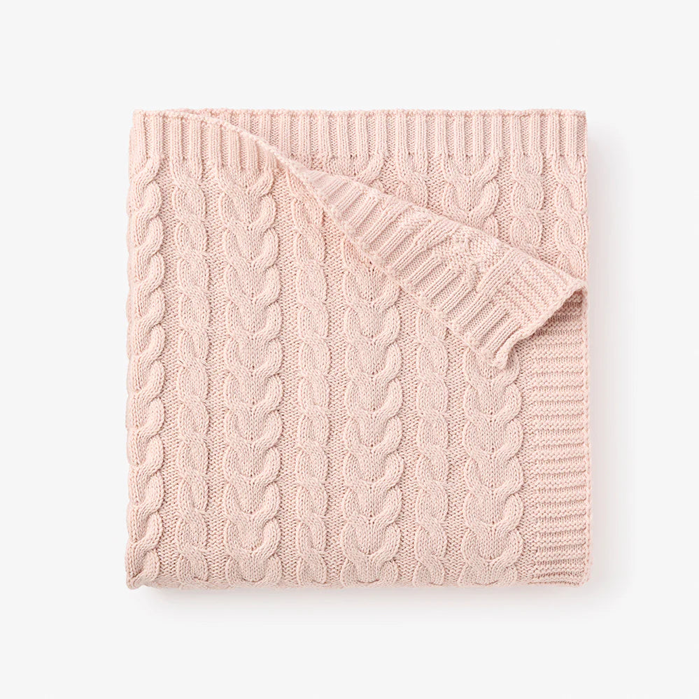 Blush (Pink)Horseshoe Cable Blanket by Elegant Baby