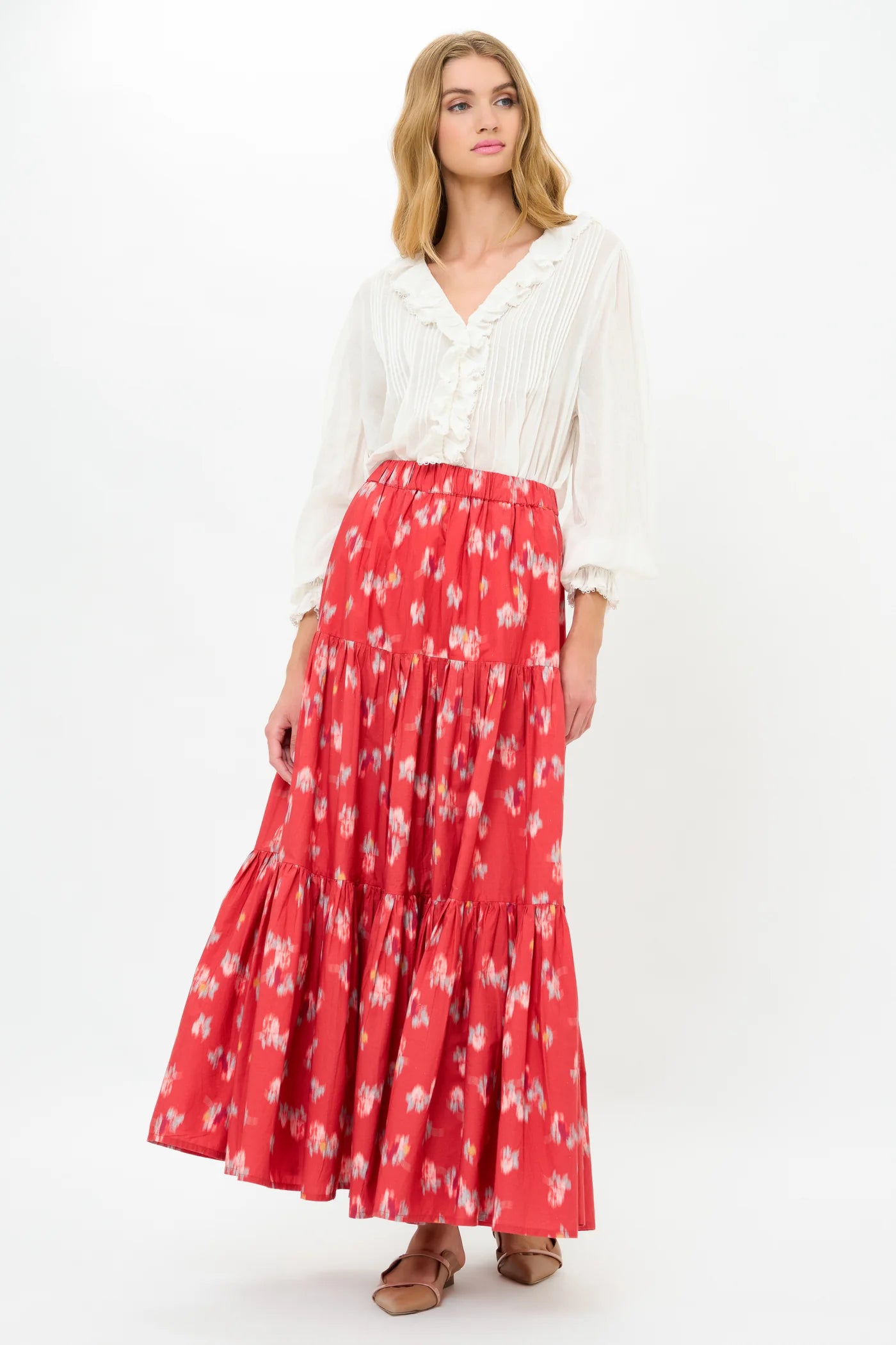 Tiered Maxi Skirt in Rust Lebombo by Oliphant
