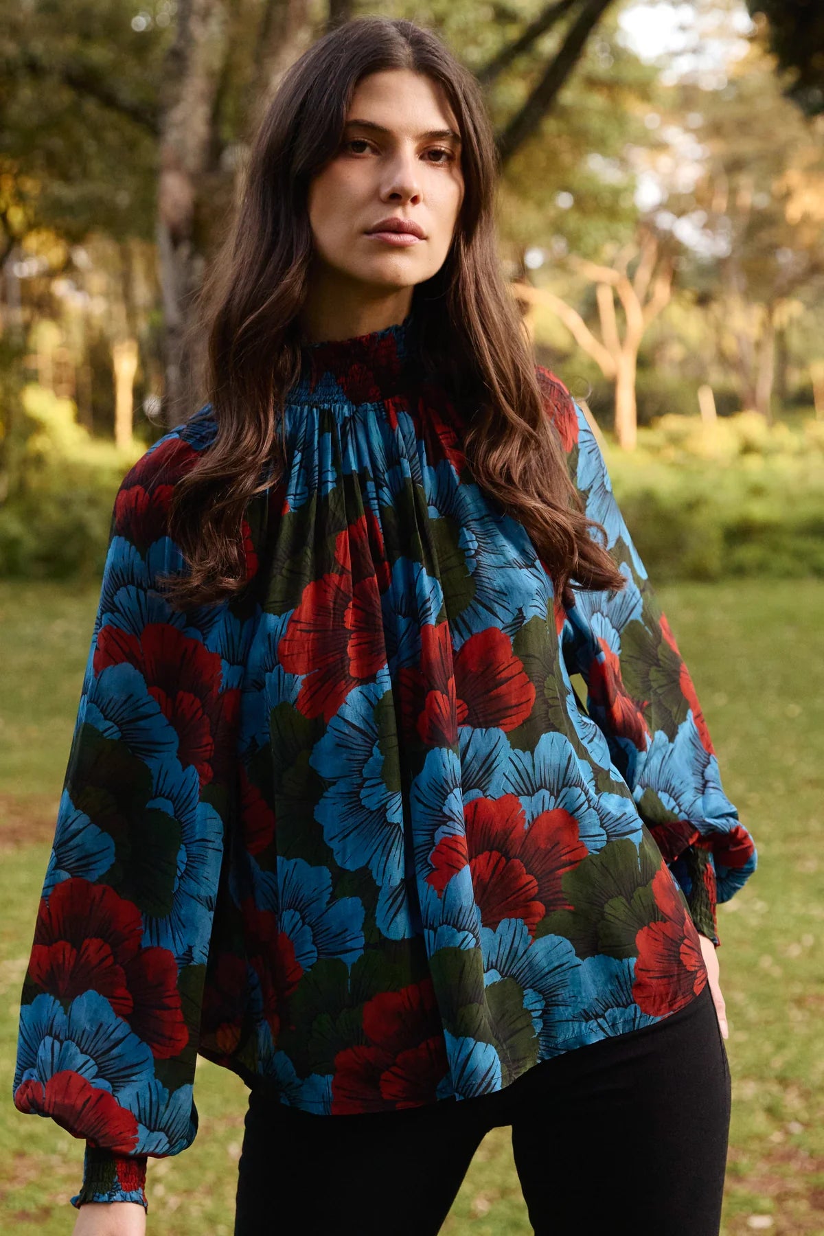 High Neck Blouse in Madrid Blue