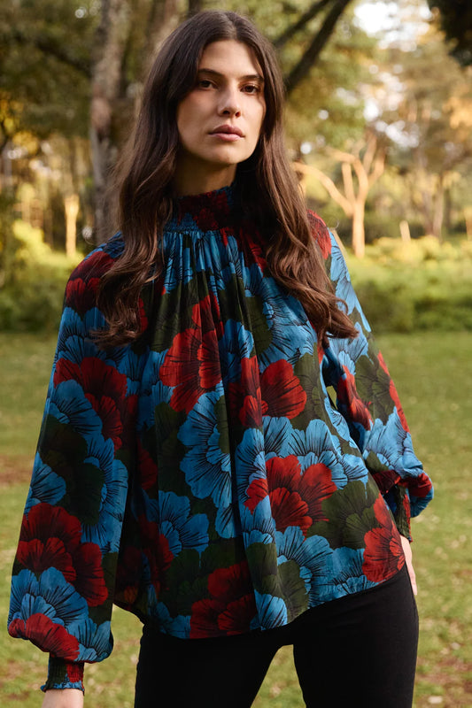 High Neck Blouse in Madrid Blue