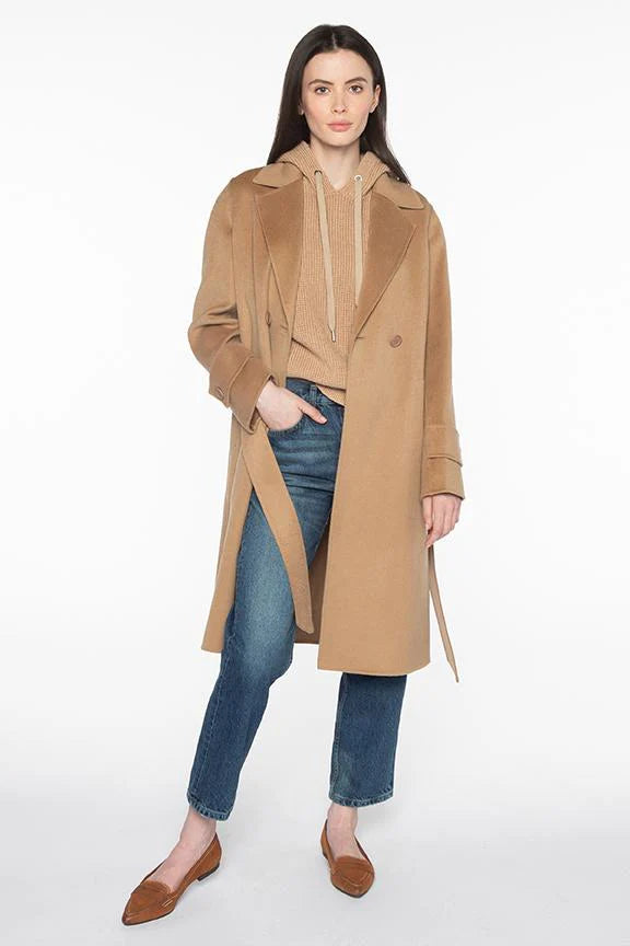 Notch Collar Belted Coat in Camel by Kinross Cashmere