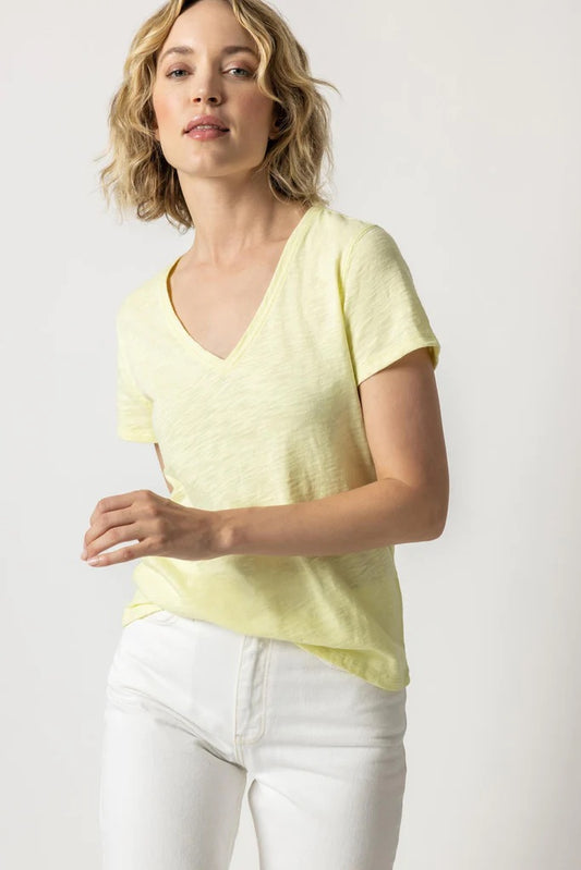 V-neck Back Seam Tshirt in Pear by LillaP