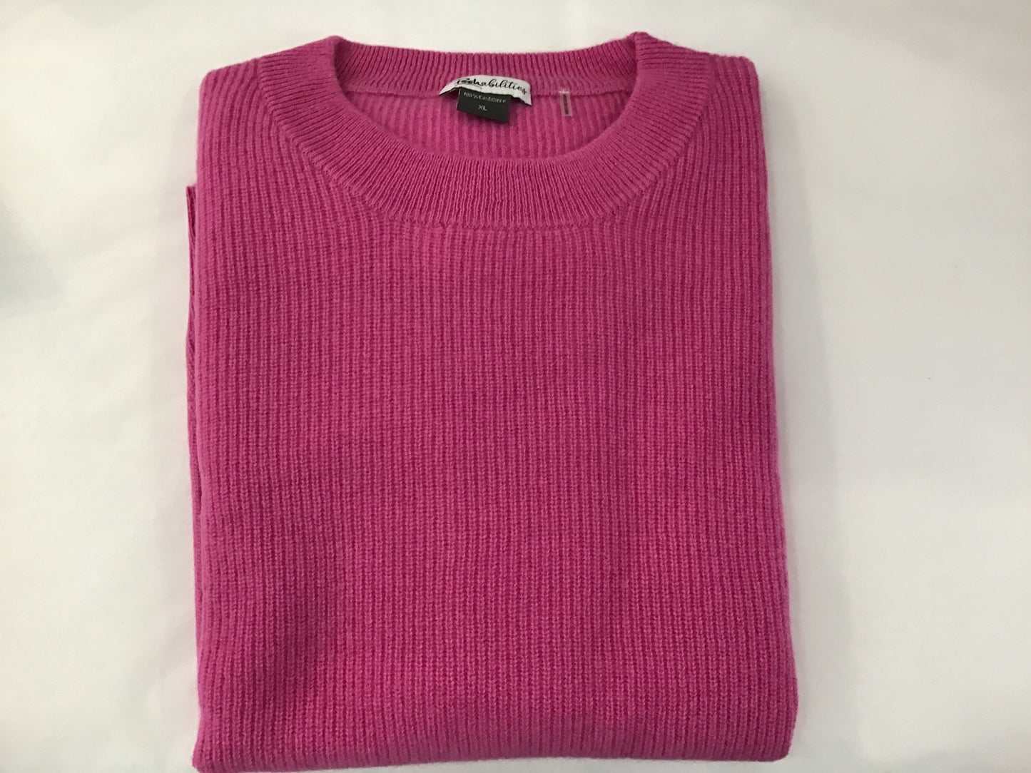 100% Cashmere Crew Shaker Sweater in Cerise by Pure Amici