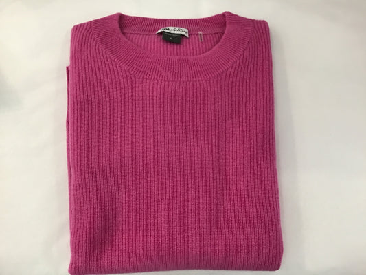 100% Cashmere Crew Shaker Sweater in Cerise by Pure Amici