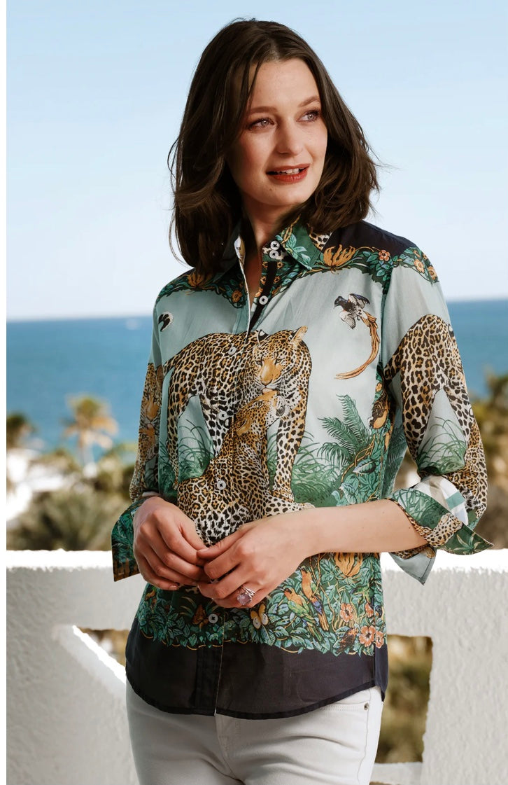 3/4 Sleeve Rome Safari Print Shirt by Dizzy Lizzie