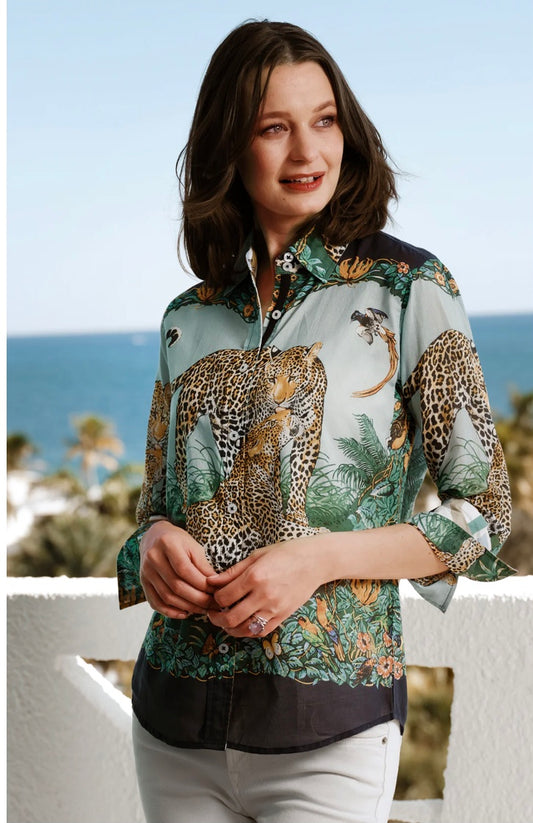 3/4 Sleeve Rome Safari Print Shirt by Dizzy Lizzie