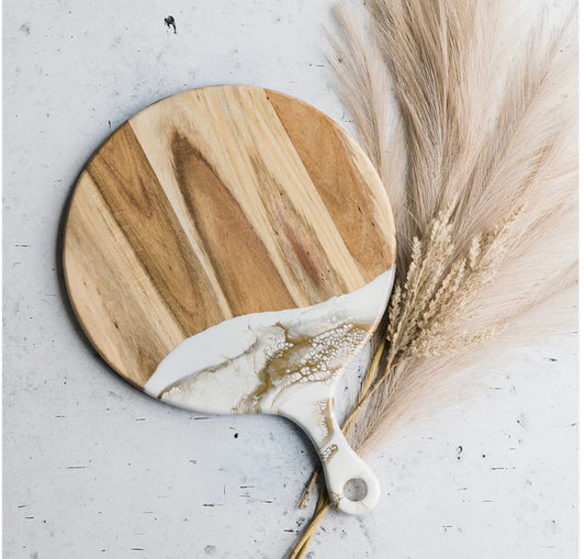 Round Cheese Paddle Acacia  Board in Gold Quartz by Lynn & Liana