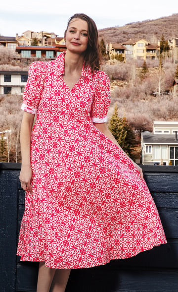 Montauk Dress in Pink/White Geometric
