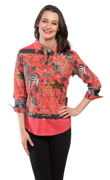 3/4 Sleeve Blouse in Pink Zebra Print by Dizzy Lizzie
