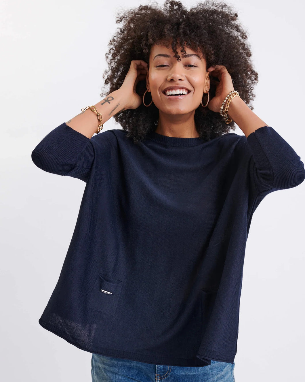 Catalina one Size Cotton Crewneck Sweater in Navy by Mersea
