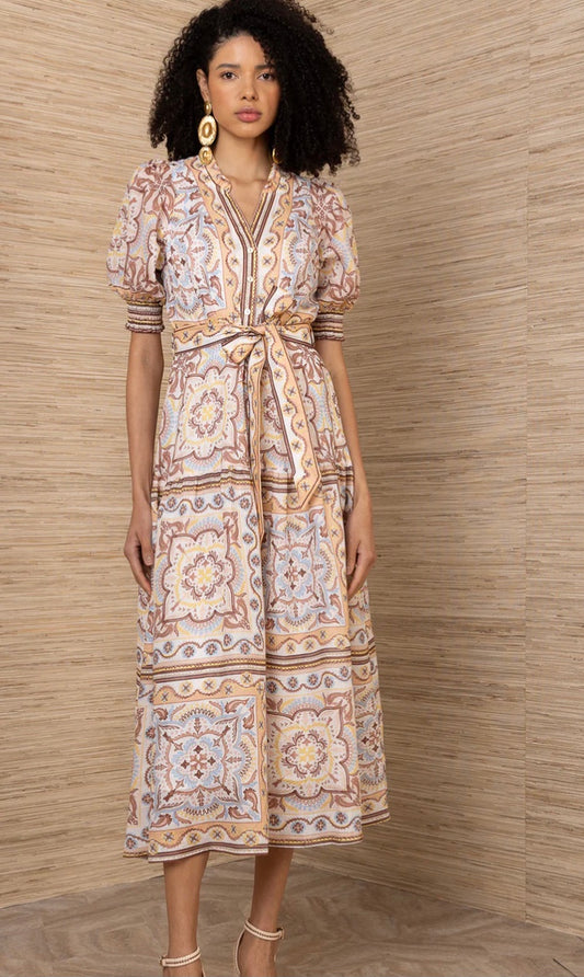 Linen Maxi Dress in Ivory/Brown by Hale Bob