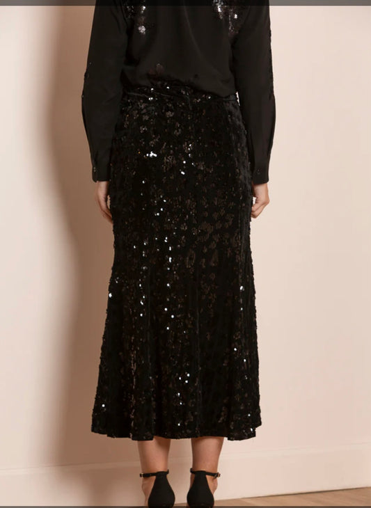 Viviana Trumpet Skirt in Black  with Sequin Detail by Jessie Liu