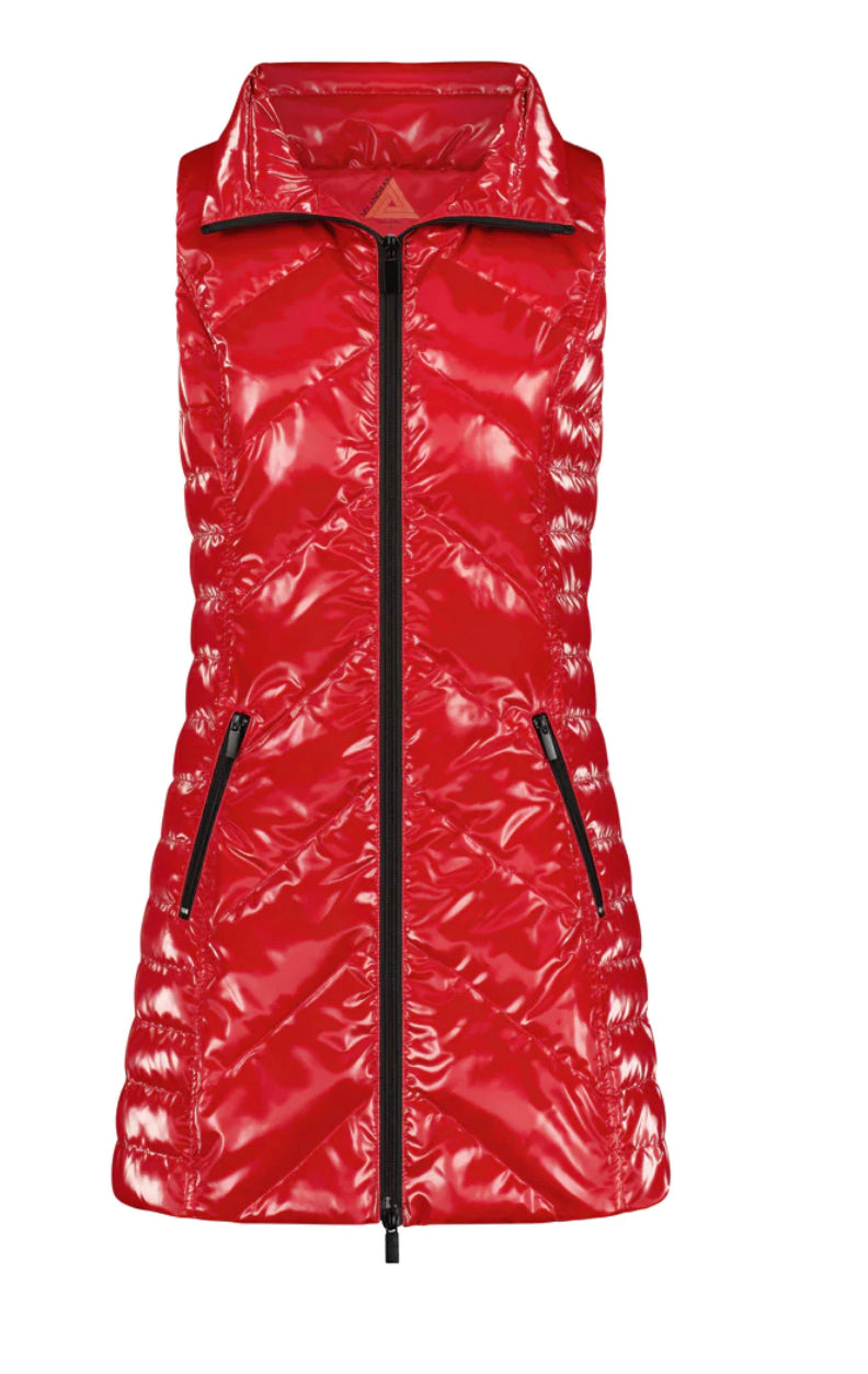 Waxed Chevron Long Down Vest in Dark Red by My Anorak