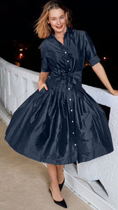 Mrs Maisel Dress in Navy Silk by Lizzie P.M.