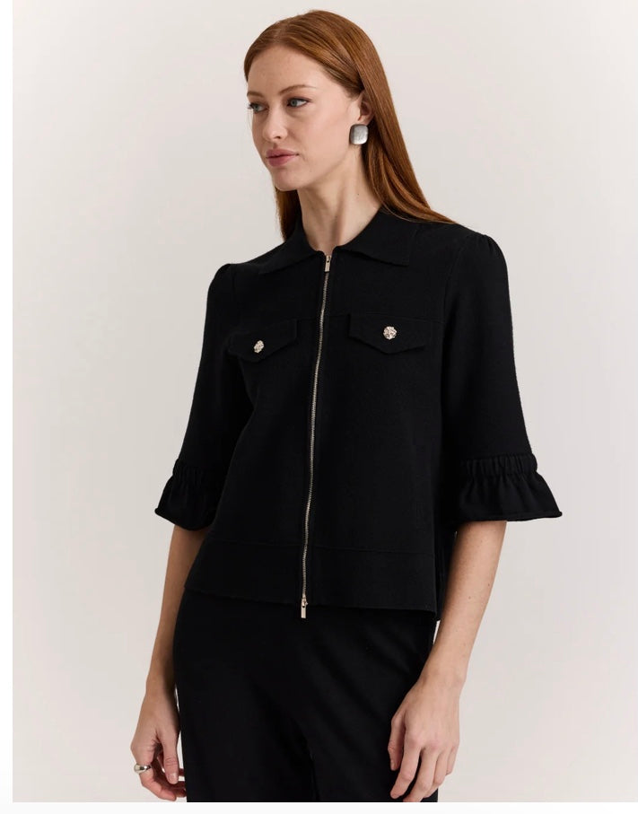 Gianna Elbow Sleeve Knit Jacket in Black by The H Edition