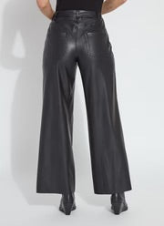 Hi Waist Wide Leg Vegan Leather Pant in Black by Lysse