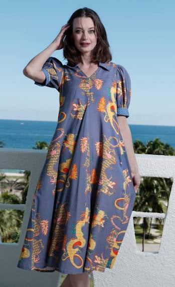Montauk Blue Dragon Dress by Dizzy Lizzie