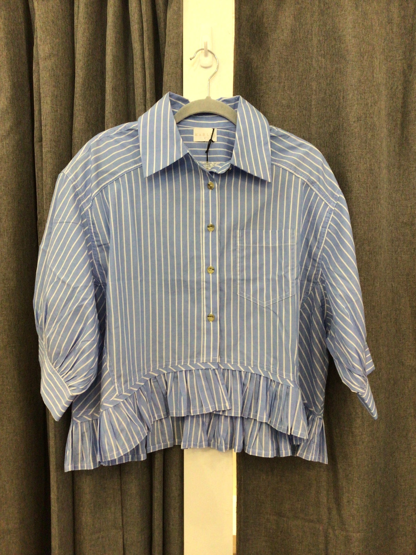 Stripe Poplin Ruffle Bottom Top by Karlie