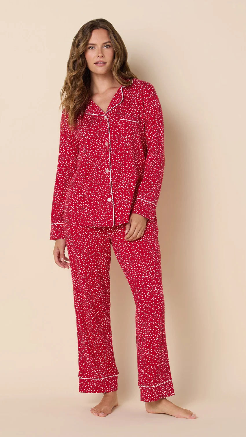 Confetti Dot Red Pima Knit Long Sleeve Pajamas by Cat’s Pajamas