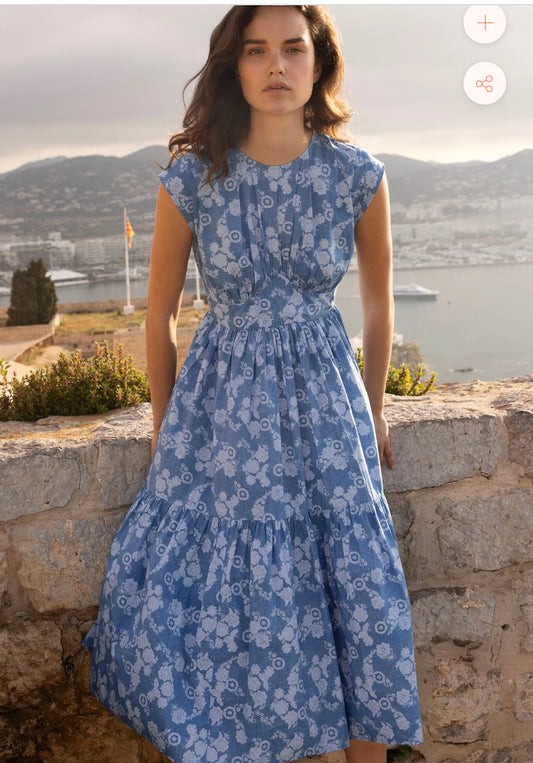 Pretoria MIDI Dress in Navy with Cap Sleeve by Oliphant