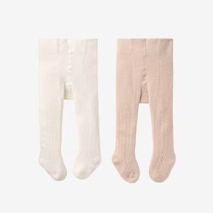 TAUPE/WHITE POINTELLE TIGHT SET - 2PK by Elegant Baby