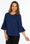 Zee Solid Bell Sleeve Knit Top Round Neck with Single Pearl in Navy by Lior