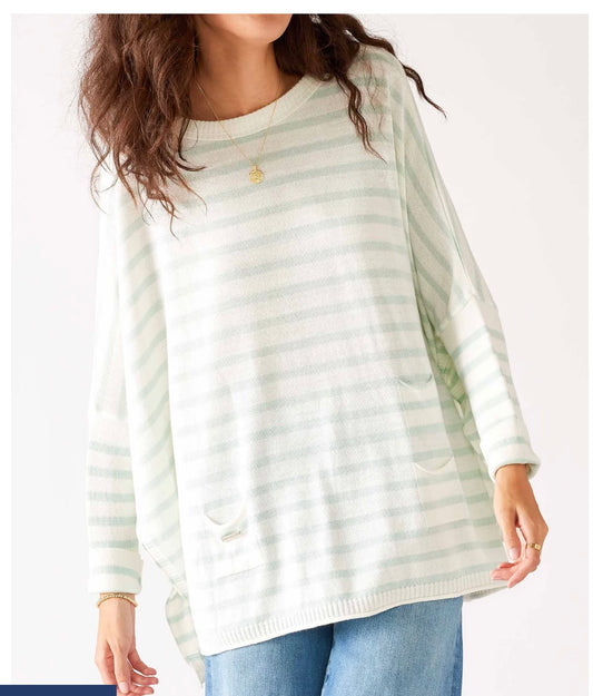 Catalina Crewneck Sweater O/S in Mint Chip Stripe by Mersea