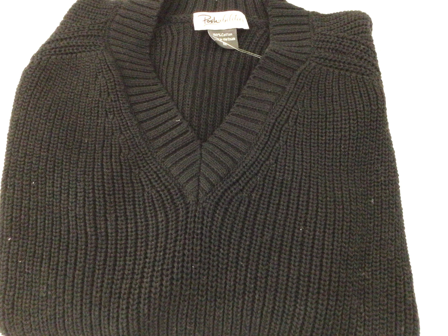 V-Neck Shaker Sweater in Black by Poshabilities