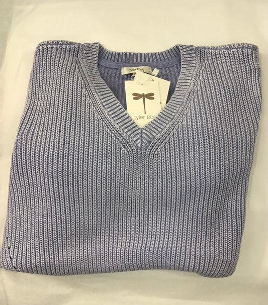 Mineral Wash Cotton V Neck Sweater in Baby Lavendar by Tyler Boe