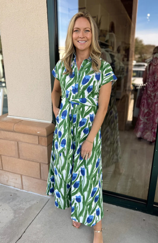 Savannah Dress in Blue Tulips by Fitzroy and Ella