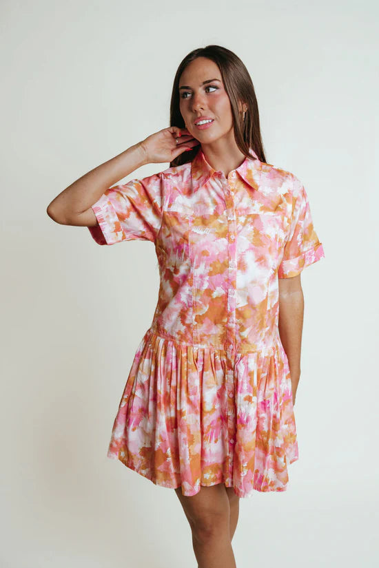 Hannah Dress in Somerset Orange and Pink  by LaRoque