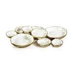 ZODAX GOLD CLUSTER OF NINE ROUND SERVING BOWLS WITH WHITE ENAMEL INTERIOR