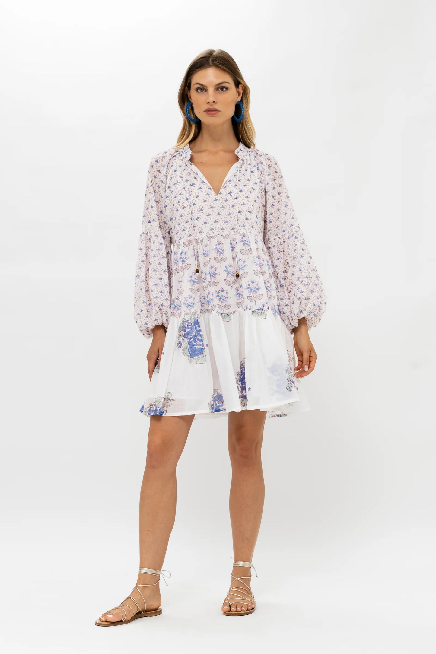 Balloon Sleeve Short Dress in Portofino Aqua by Oliphant