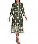Minna Cotton Voile Gilded Shell Print Point Collar 3/4 Sleeve Midi Dress by Jude Connally