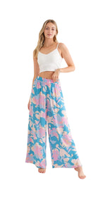 Cozy Casual Floral Wide Leg Palazzo Pant in Blue
