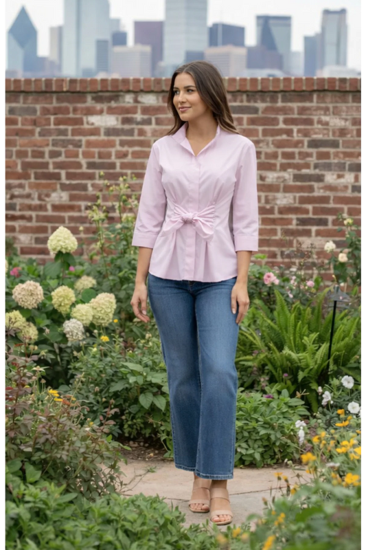 3/4 Sleeve Rocky Shirt Solid Silky Poplin in Pale Pink by Finley