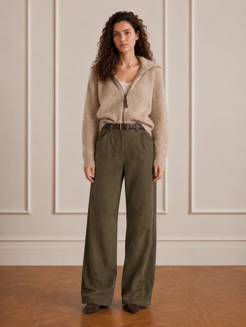 MONROE VEGAN SUEDE TROUSERS in Sage Born a Kennedy