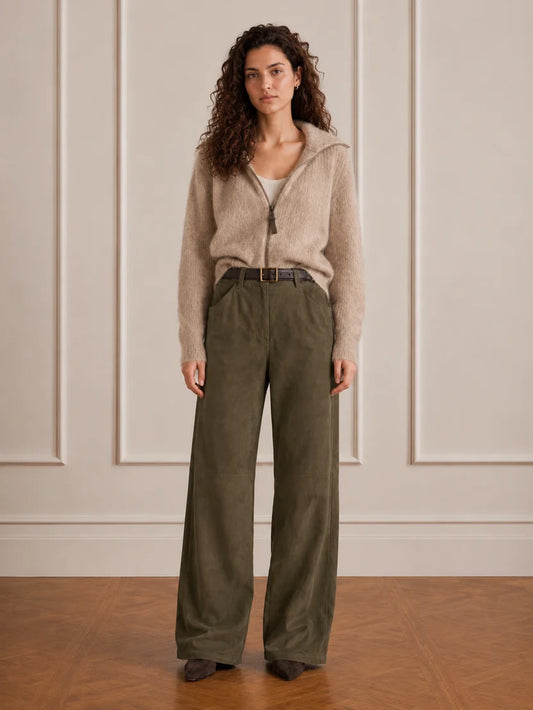 MONROE VEGAN SUEDE TROUSERS in Sage Born a Kennedy